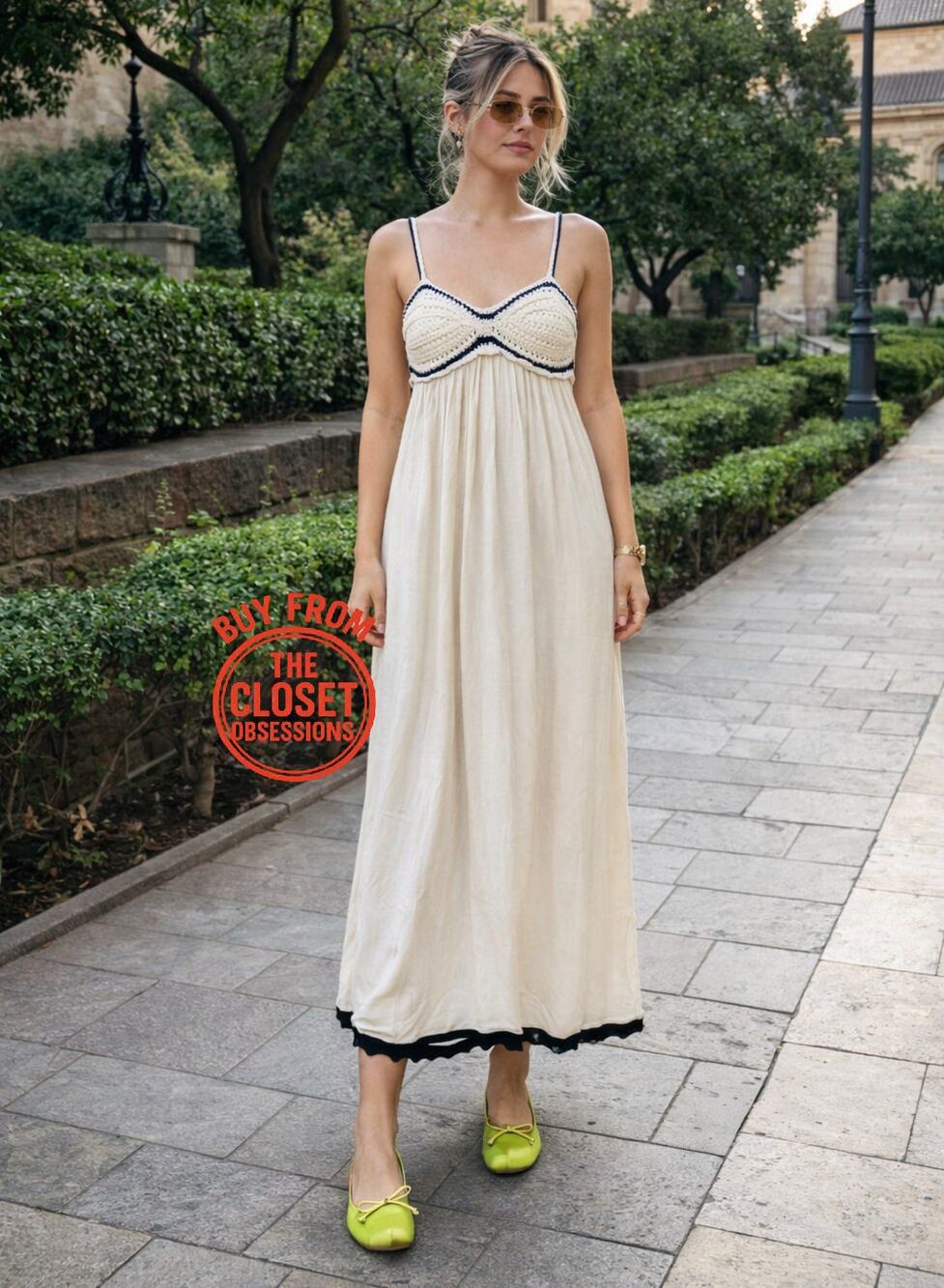 ZARA Cream Contrast Trim Maxi Dress NWT Resort Vacation Coastal Chic M L